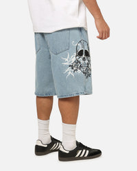 Von Dutch Skull Jean Shorts Mid Blue Denim