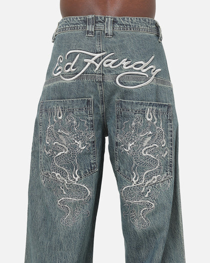Ed Hardy Dragon Ultra Wide Jeans Mid Blue
