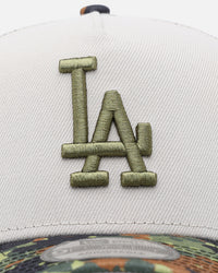 New Era Los Angeles Dodgers "Camo Visor" 9FORTY A-Frame Trucker Snapback Stone/Olive
