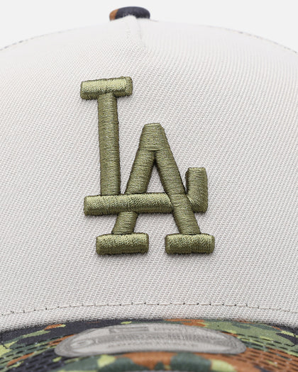 New Era Los Angeles Dodgers "Camo Visor" 9FORTY A-Frame Trucker Snapback Stone/Olive