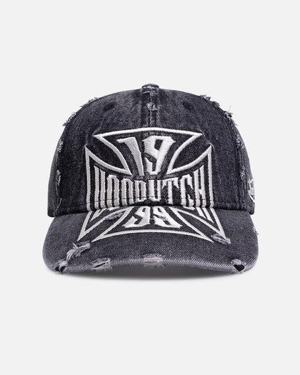 Von Dutch Cross Distressed Strapback Cap Washed Black