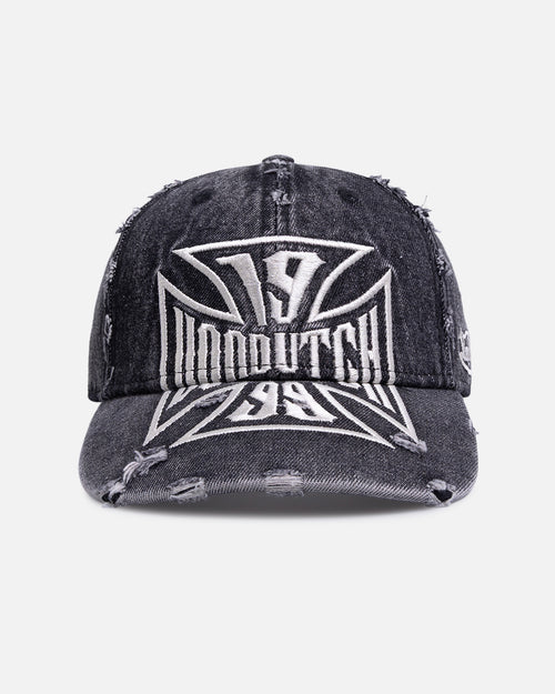 Von Dutch Cross Distressed Strapback Cap Washed Black