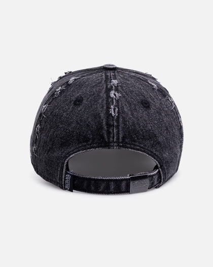 Von Dutch Cross Distressed Strapback Cap Washed Black