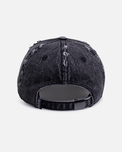 Von Dutch Cross Distressed Strapback Cap Washed Black