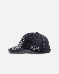 Von Dutch Cross Distressed Strapback Cap Washed Black