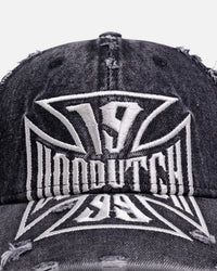 Von Dutch Cross Distressed Strapback Cap Washed Black