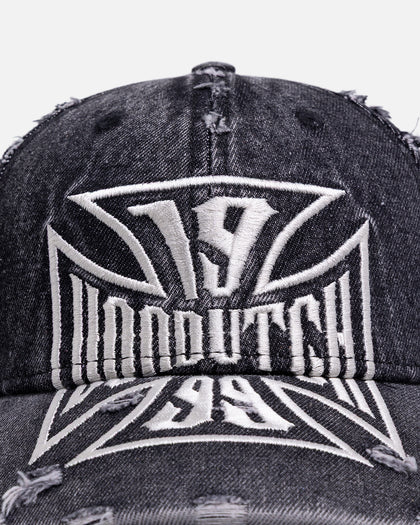 Von Dutch Cross Distressed Strapback Cap Washed Black