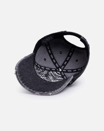 Von Dutch Cross Distressed Strapback Cap Washed Black