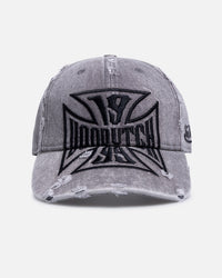 Von Dutch Cross Distressed Strapback Cap Washed Grey