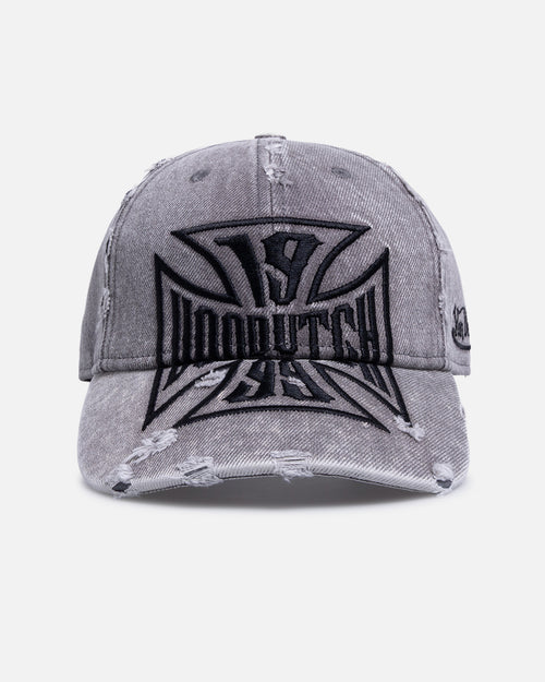 Von Dutch Cross Distressed Strapback Cap Washed Grey