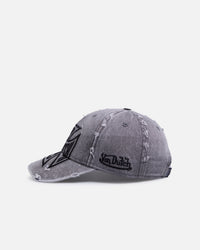 Von Dutch Cross Distressed Strapback Cap Washed Grey