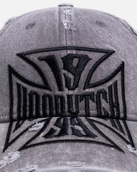 Von Dutch Cross Distressed Strapback Cap Washed Grey