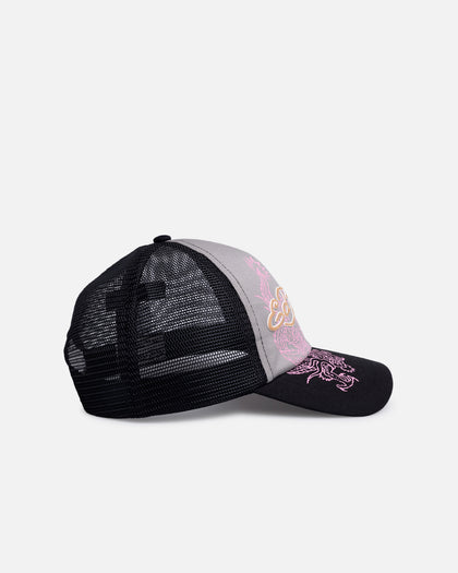 Ed Hardy Dragon Puffer Trucker Snapback Black/Pink