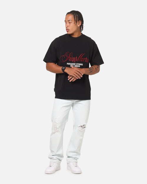 Saint Morta Regal Scripture Boxy T-Shirt Black Acidwash