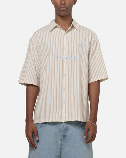 Vouseti Full Court Button Up Shirt Latte White Stripe