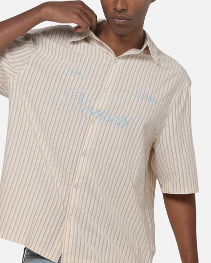 Vouseti Full Court Button Up Shirt Latte White Stripe