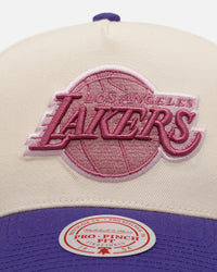 Mitchell & Ness Los Angeles Lakers 'Pink Team Logo' Pro Pinch Snapback Off White