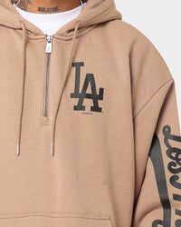 New Era Los Angeles Dodgers Quarter Zip Sleeve Script Hoodie Khaki/Black