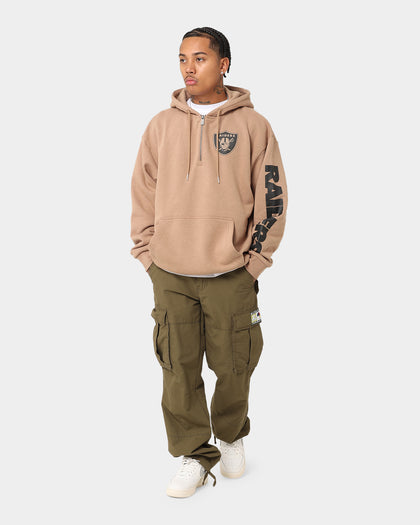 New Era Las Vegas Raiders Quarter Zip Sleeve Script Hoodie Khaki/Black