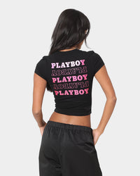 Playboy Women's Stack Baby T-Shirt Black
