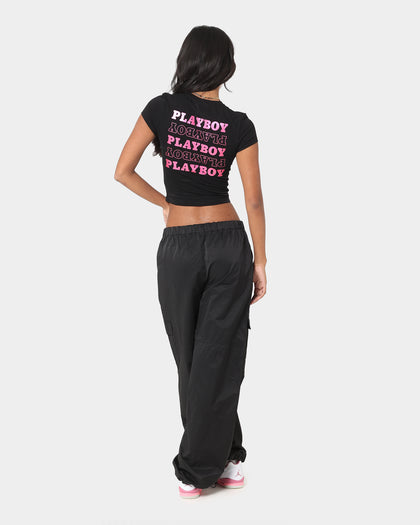 Playboy Women's Stack Baby T-Shirt Black