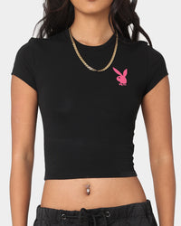Playboy Women's Stack Baby T-Shirt Black