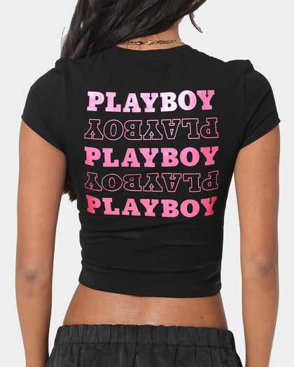 Playboy Women's Stack Baby T-Shirt Black