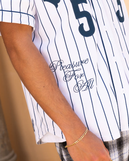 Playboy By Culture Kings Bunny Baseball Shirt Jersey White/Navy