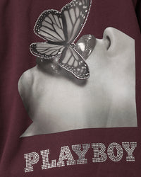 Playboy Diamanté Hoodie Plum