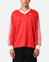Adidas Pique Long Sleeve Football Polo Shirt Better Scarlet