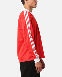 Adidas Pique Long Sleeve Football Polo Shirt Better Scarlet