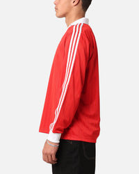 Adidas Pique Long Sleeve Football Polo Shirt Better Scarlet