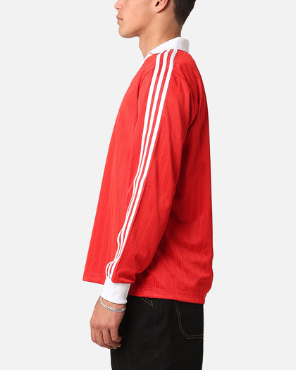 Adidas Pique Long Sleeve Football Polo Shirt Better Scarlet