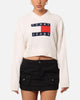 Tommy Jeans Women's TJW V-Neck Center Flag Sweater Ancient White