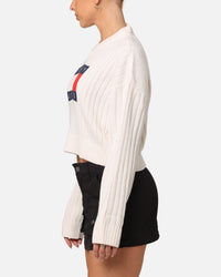Tommy Jeans Women's TJW V-Neck Center Flag Sweater Ancient White
