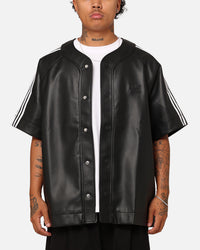 Adidas Faux Leather Adicolour 3-Stripes Baseball T-Shirt Black