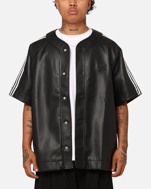 Adidas Faux Leather Adicolour 3-Stripes Baseball T-Shirt Black