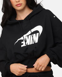 Nike Women's Sportswear Oversized Cropped Fleece Pullover Hoodie Black/Sail