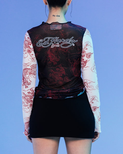 Ed Hardy By Loiter Women's Mesh Long Sleeve Top Black/White