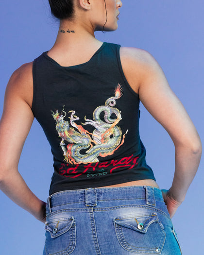 Ed Hardy By Loiter Women's Ripped Dragon Tank Black