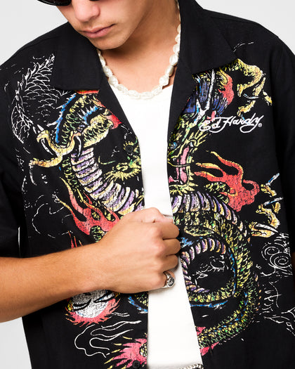 Ed Hardy Dragon Button Up Shirt Black