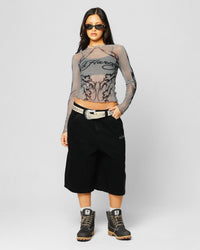 Ed Hardy Women's Techno Long Sleeve Mesh Top Washed Grey