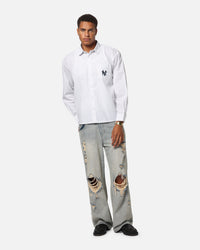 Majestic Athletic New York Yankees Pinstripe Button Up Shirt Optic White