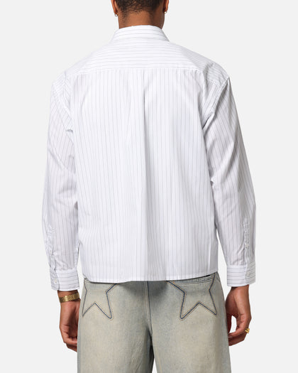 Majestic Athletic New York Yankees Pinstripe Button Up Shirt Optic White