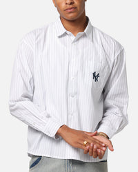 Majestic Athletic New York Yankees Pinstripe Button Up Shirt Optic White