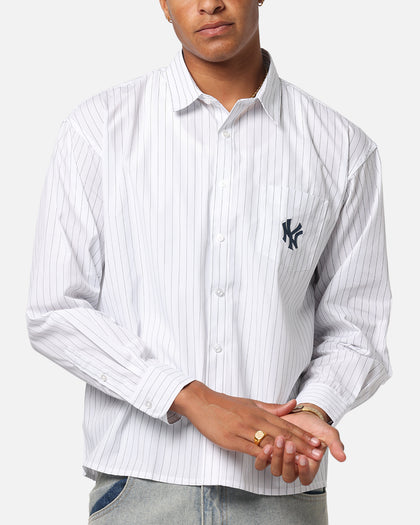 Majestic Athletic New York Yankees Pinstripe Button Up Shirt Optic White