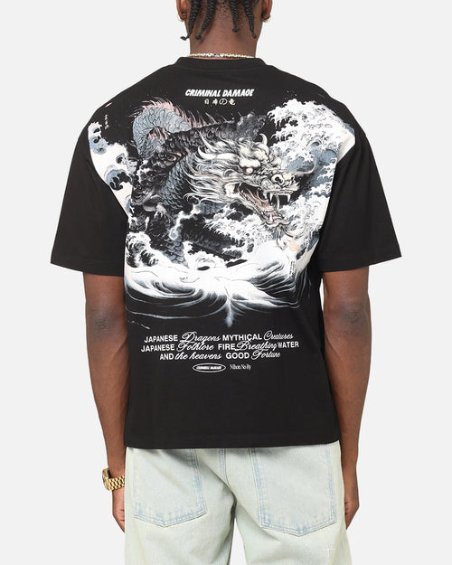 Criminal Damage Dragon Wave T-Shirt Washed Black