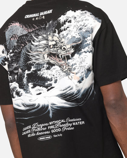 Criminal Damage Dragon Wave T-Shirt Washed Black