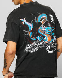Ed Hardy Dragon Chest T-Shirt Black Acidwash