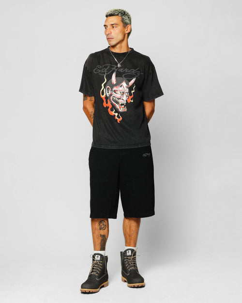 Ed Hardy Horns T-Shirt Black Acidwash